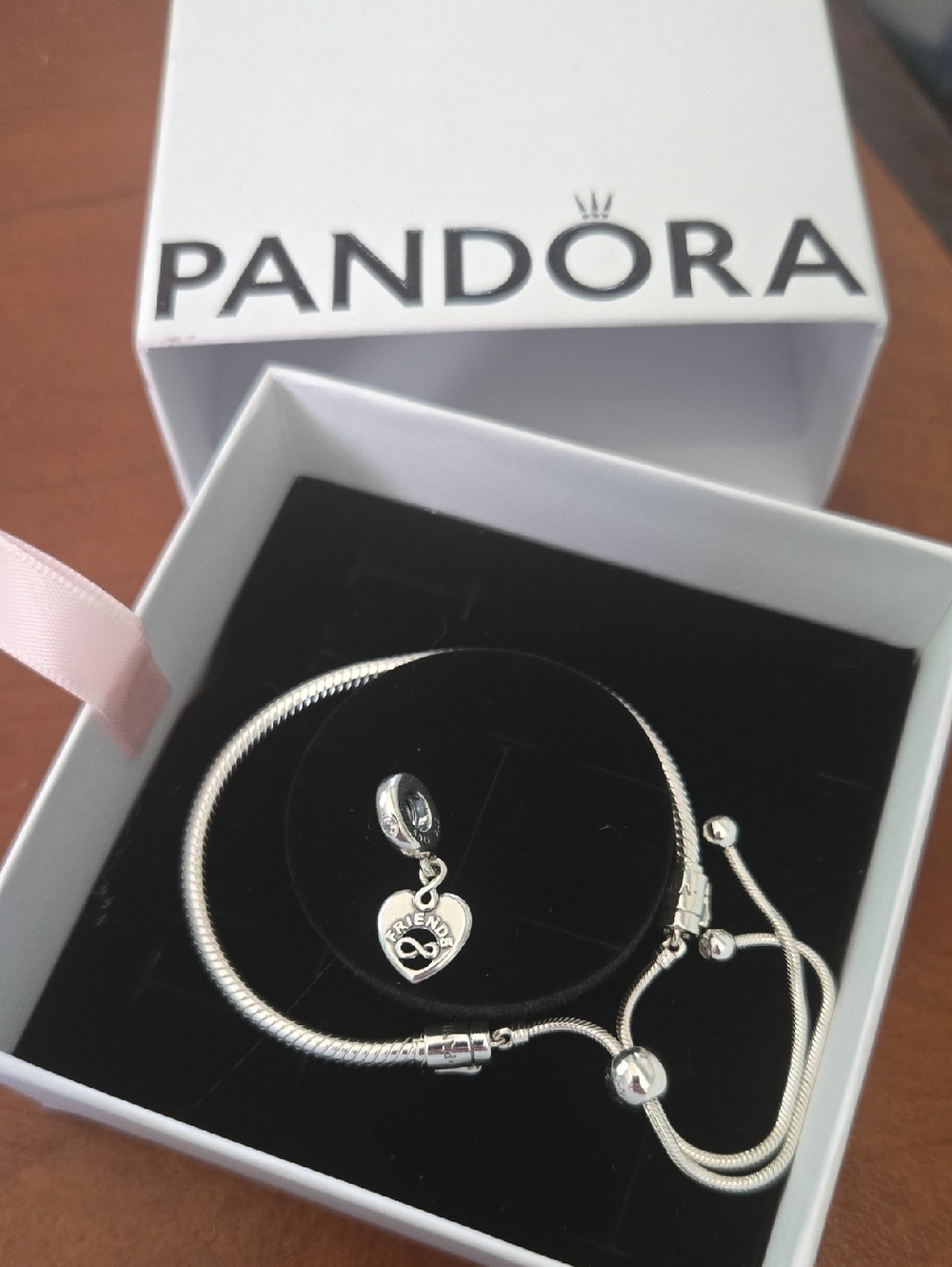 Pandora Silver Heart Infinity Friendship Charm Bracelet - Silver NEW
